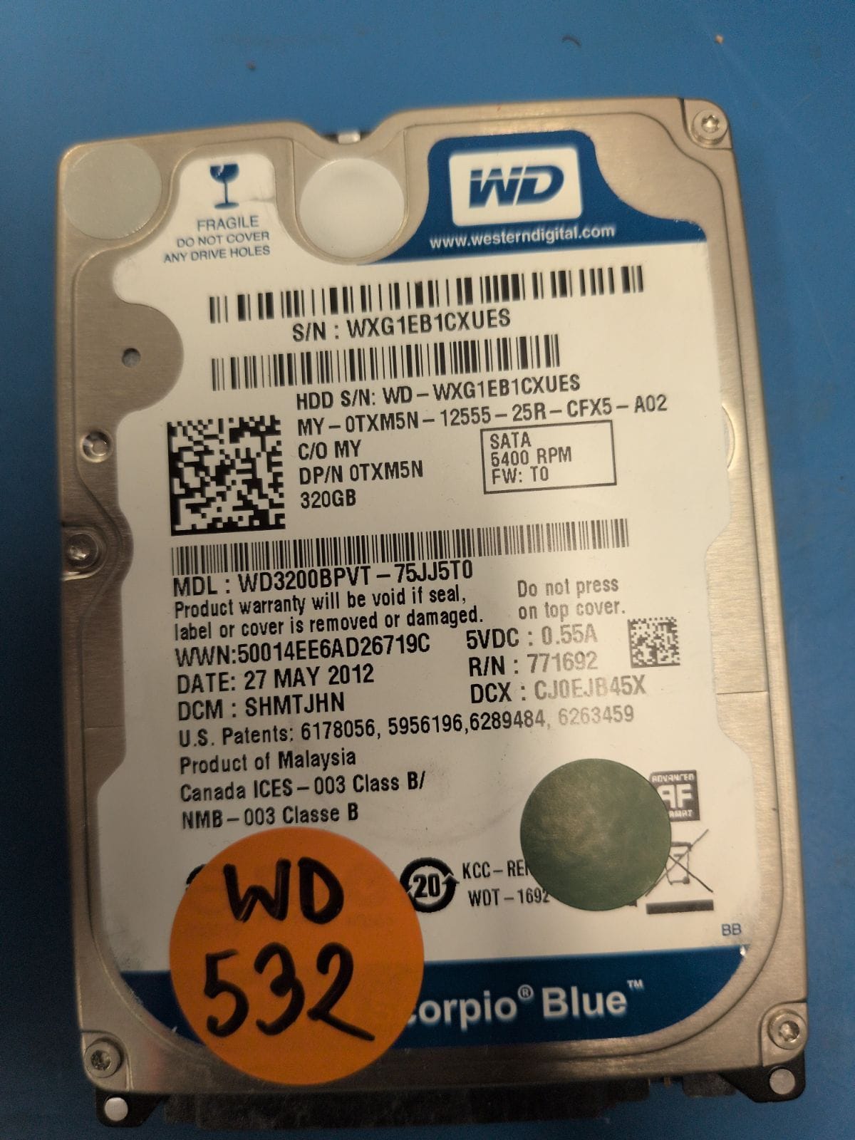 WD532 drive label (front)