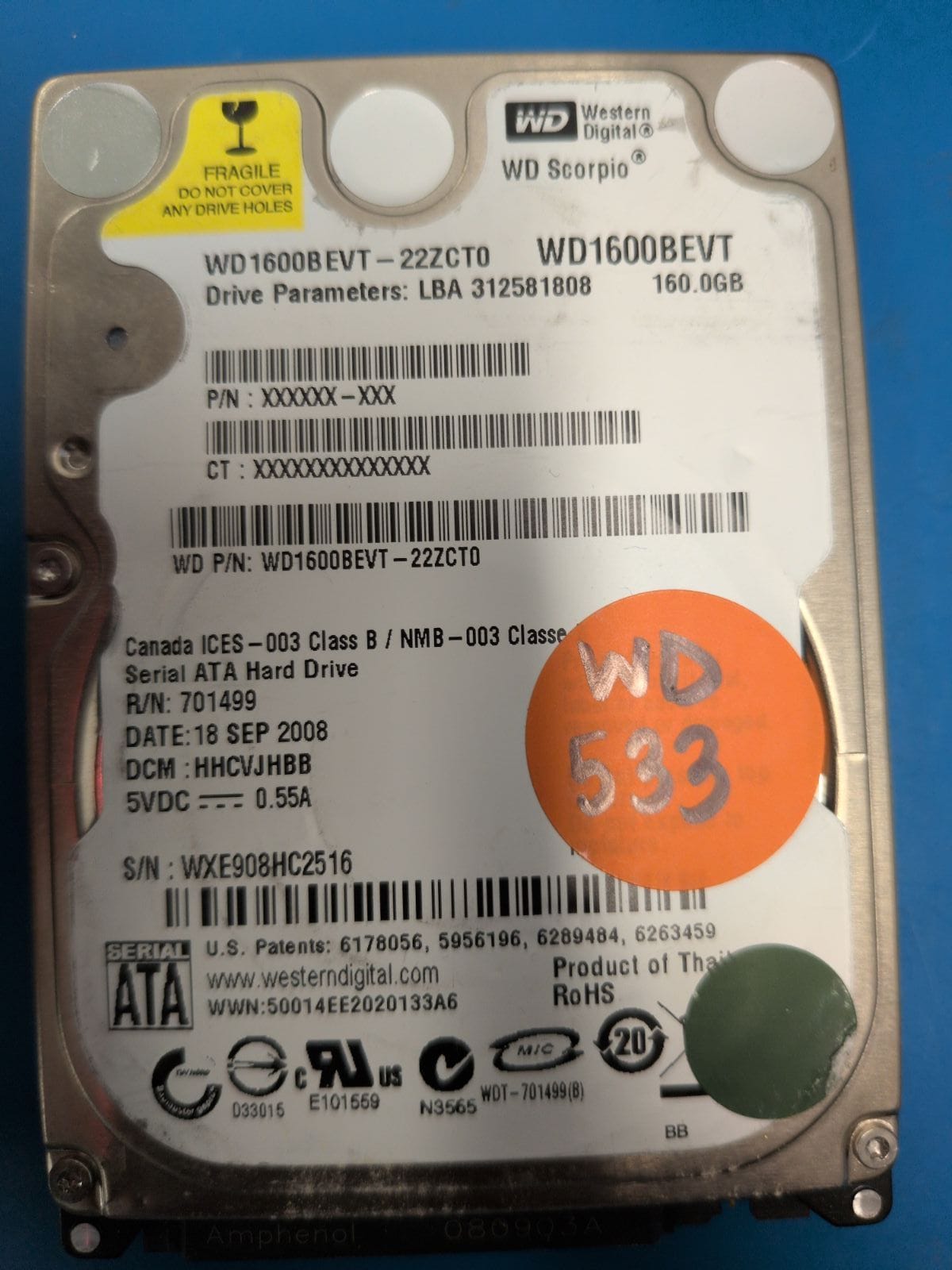 WD533 drive label (front)
