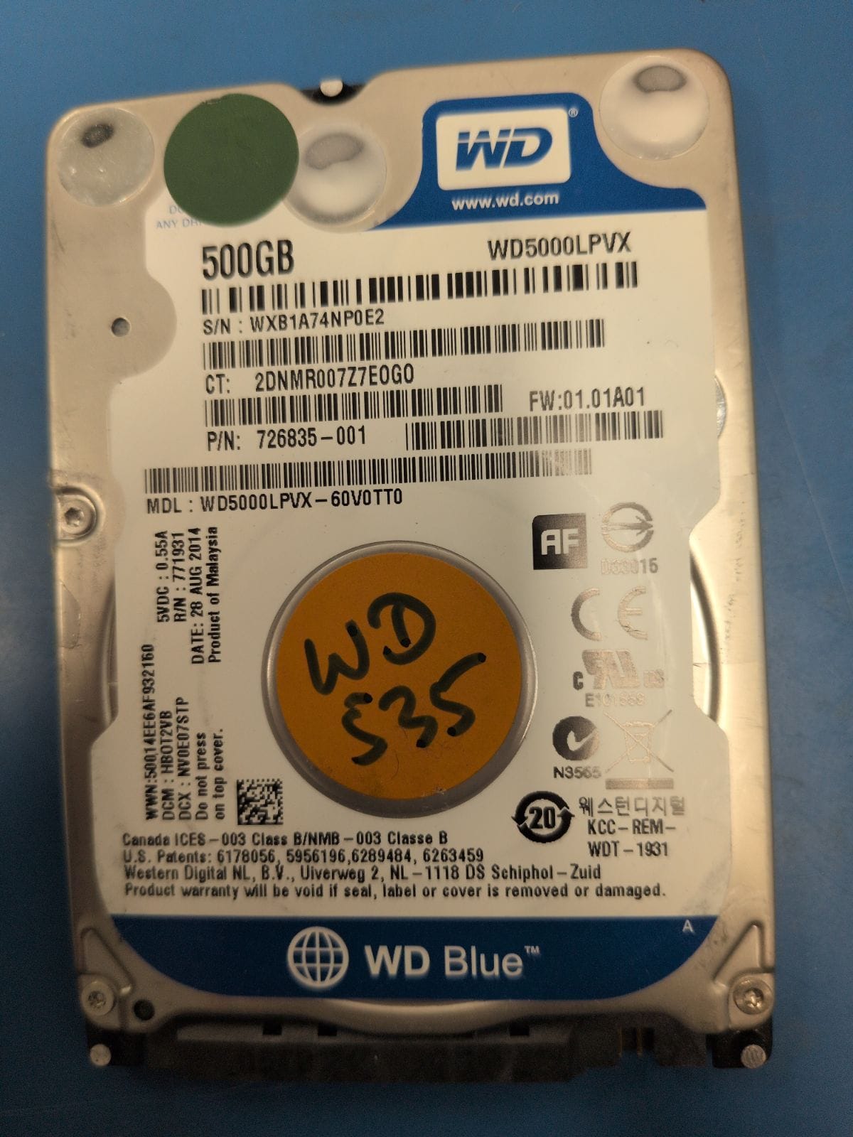 WD535 drive label (front)