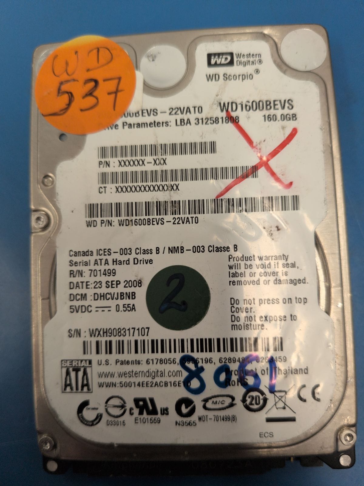 WD537 drive label (front)