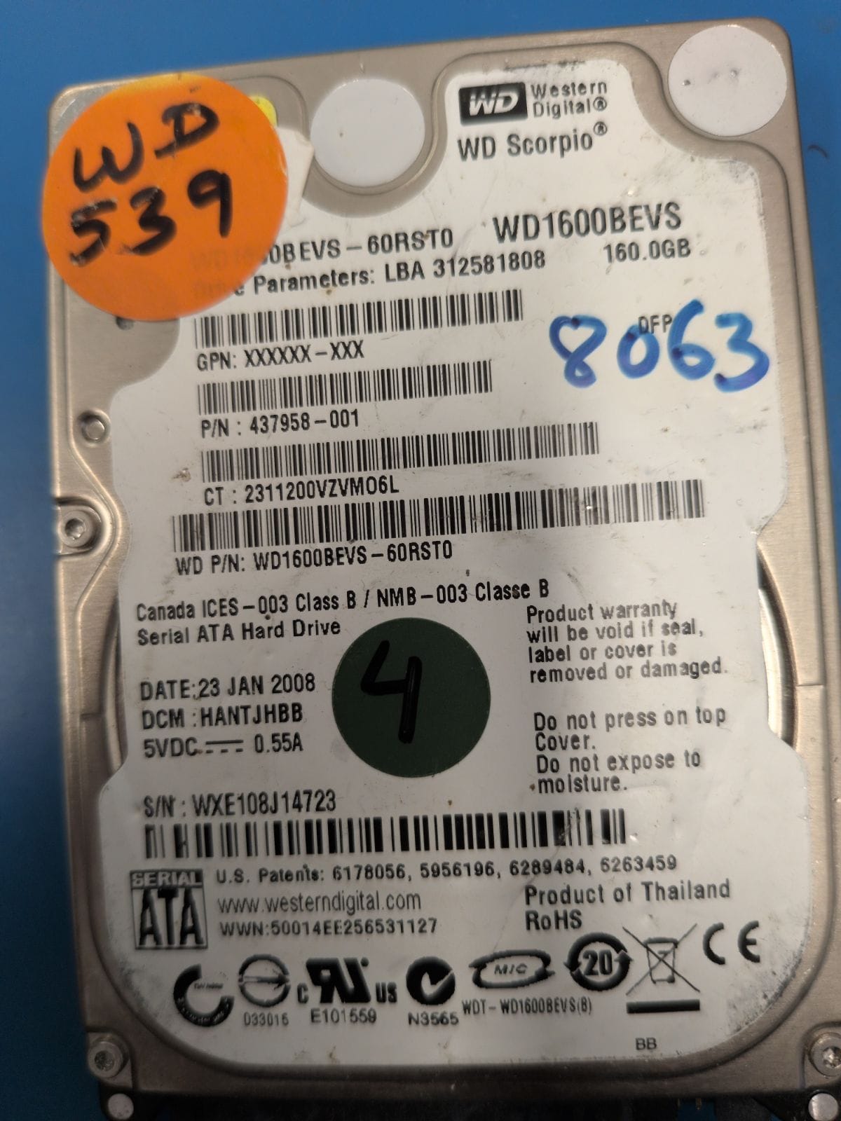 WD539 drive label (front)