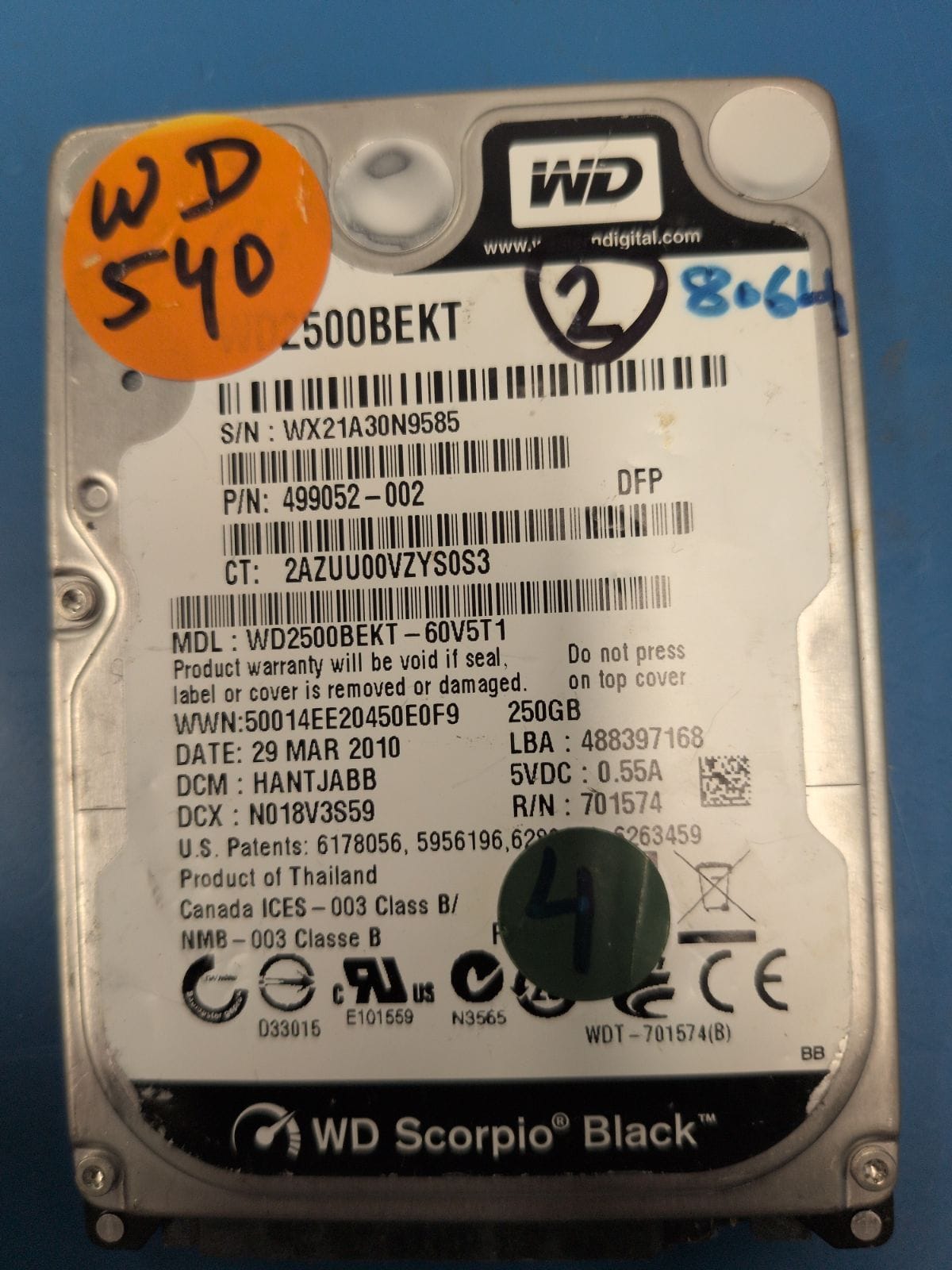 WD540 drive label (front)