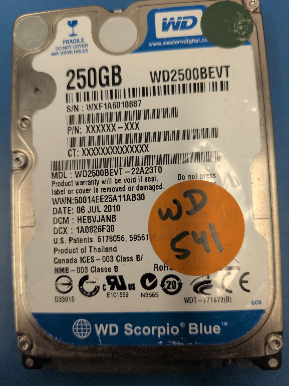 WD541 drive label (front)