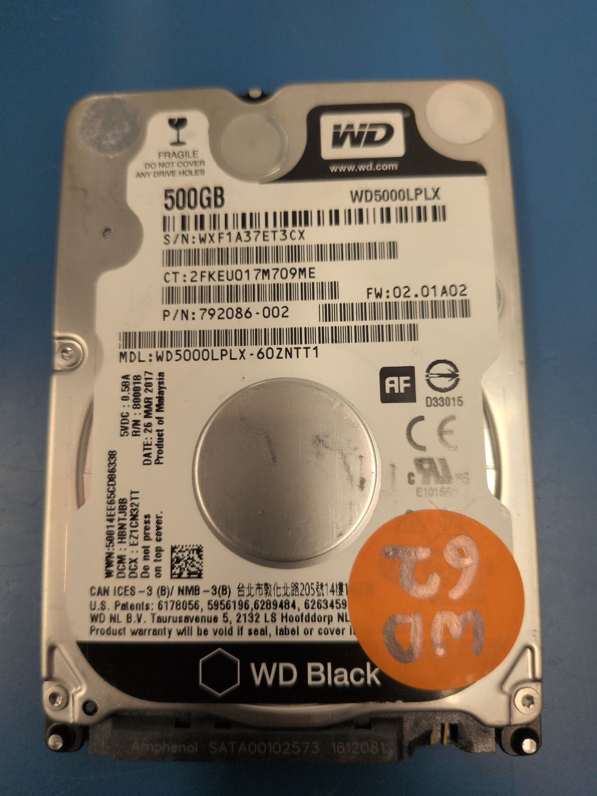 WD62 drive label (front)