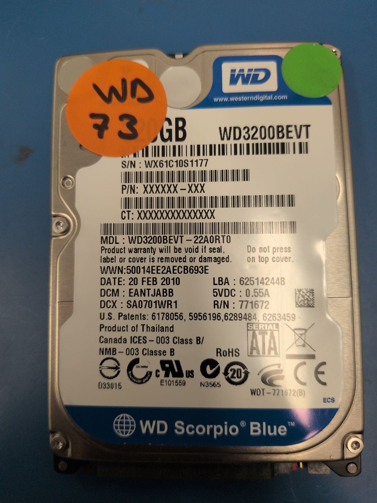 WD73 drive label (front)