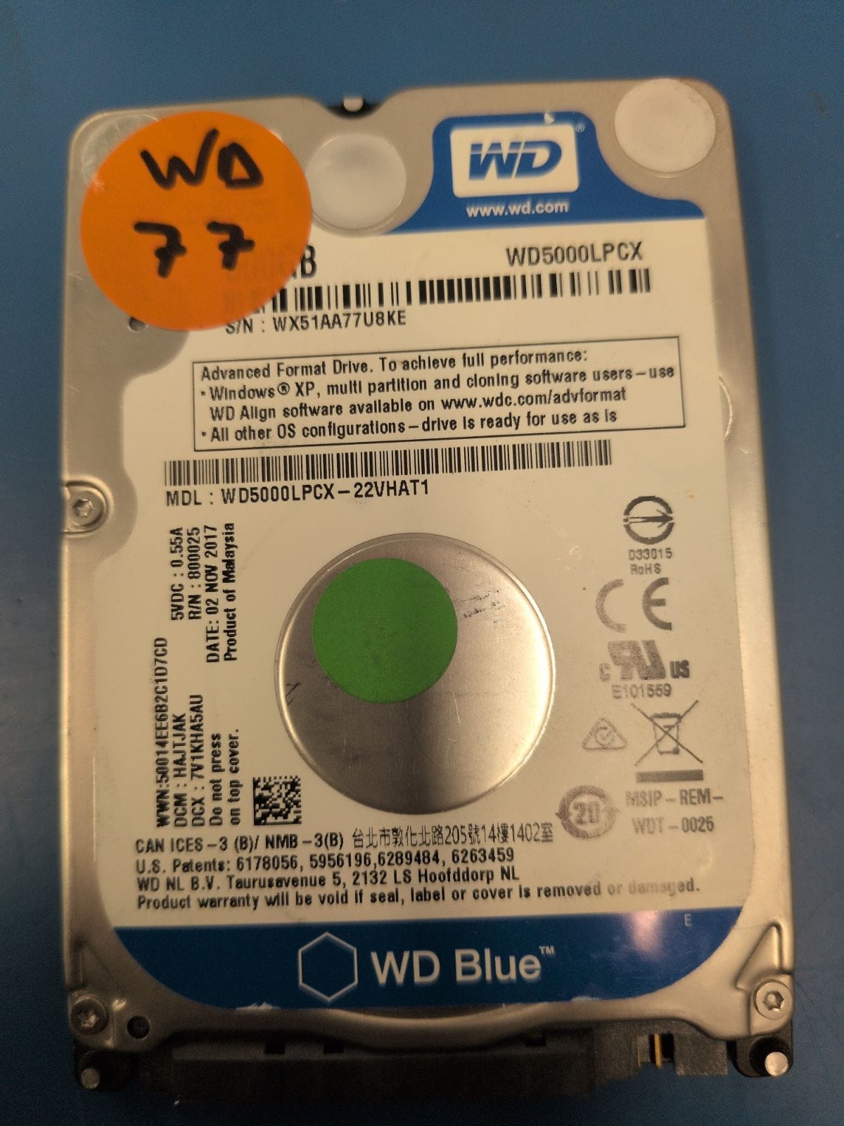 WD77 drive label (front)