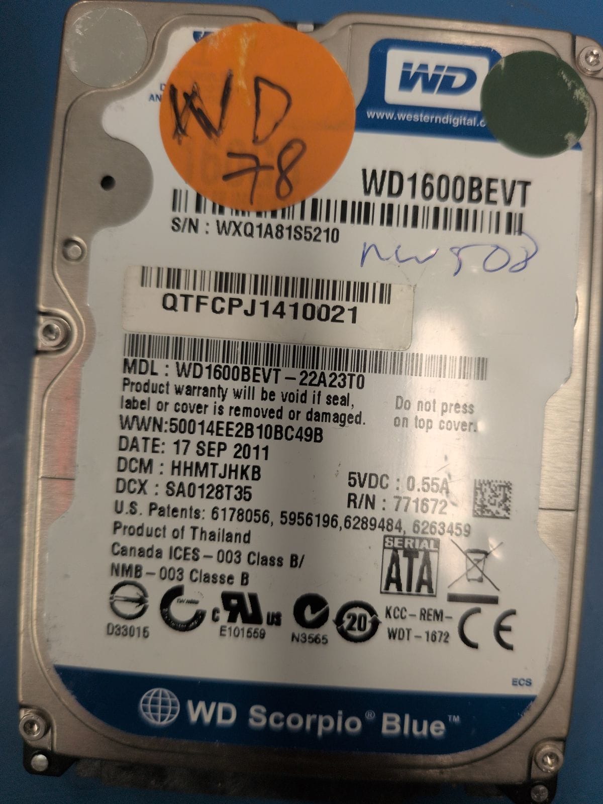 WD78 drive label (front)