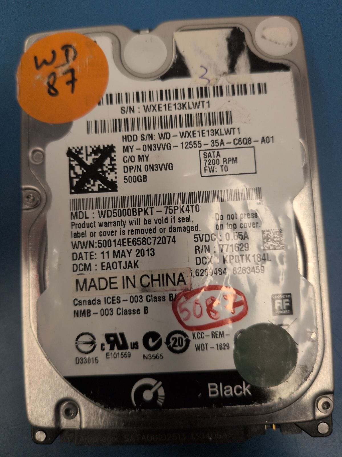WD87 drive label (front)