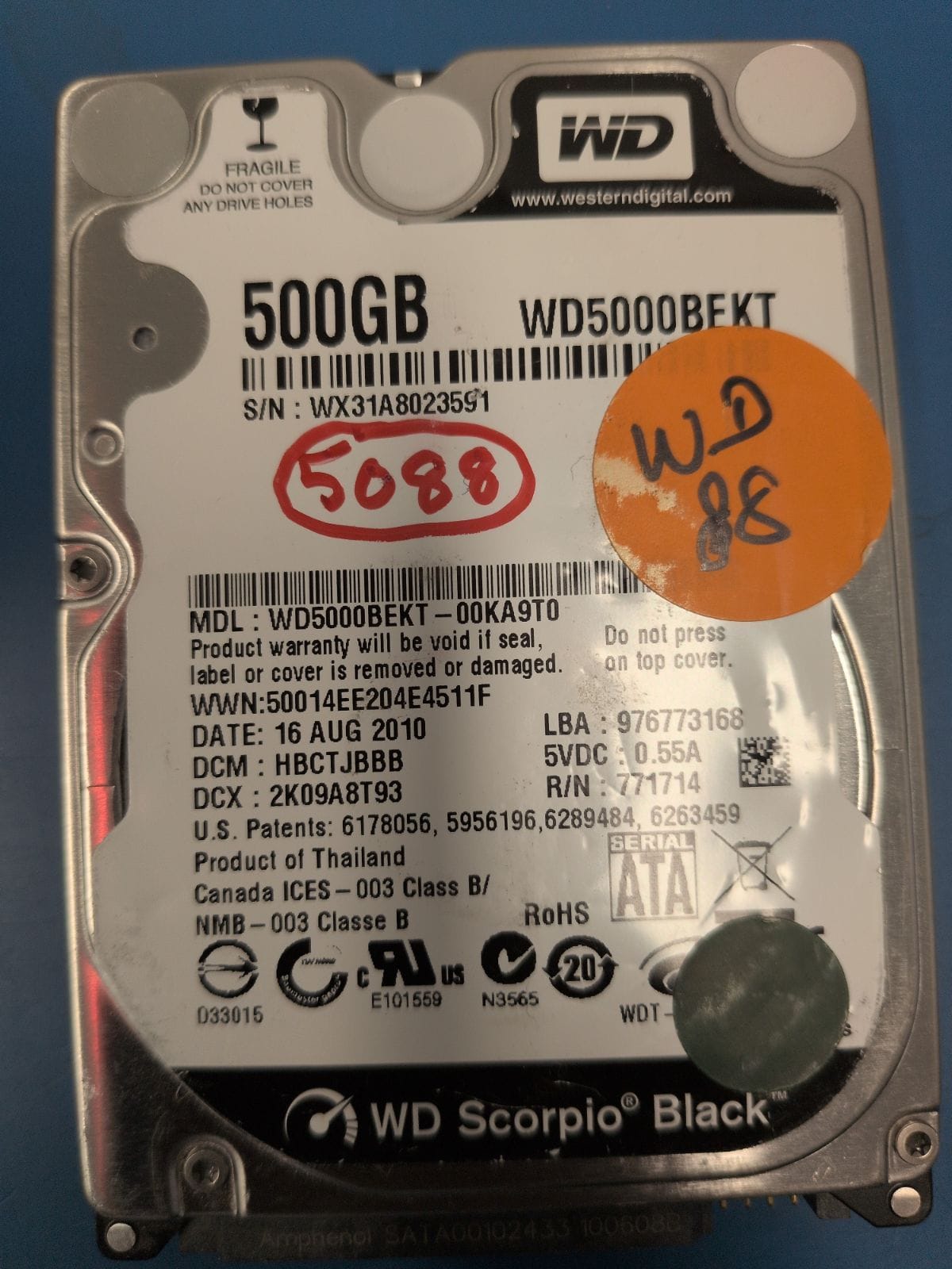 WD88 drive label (front)