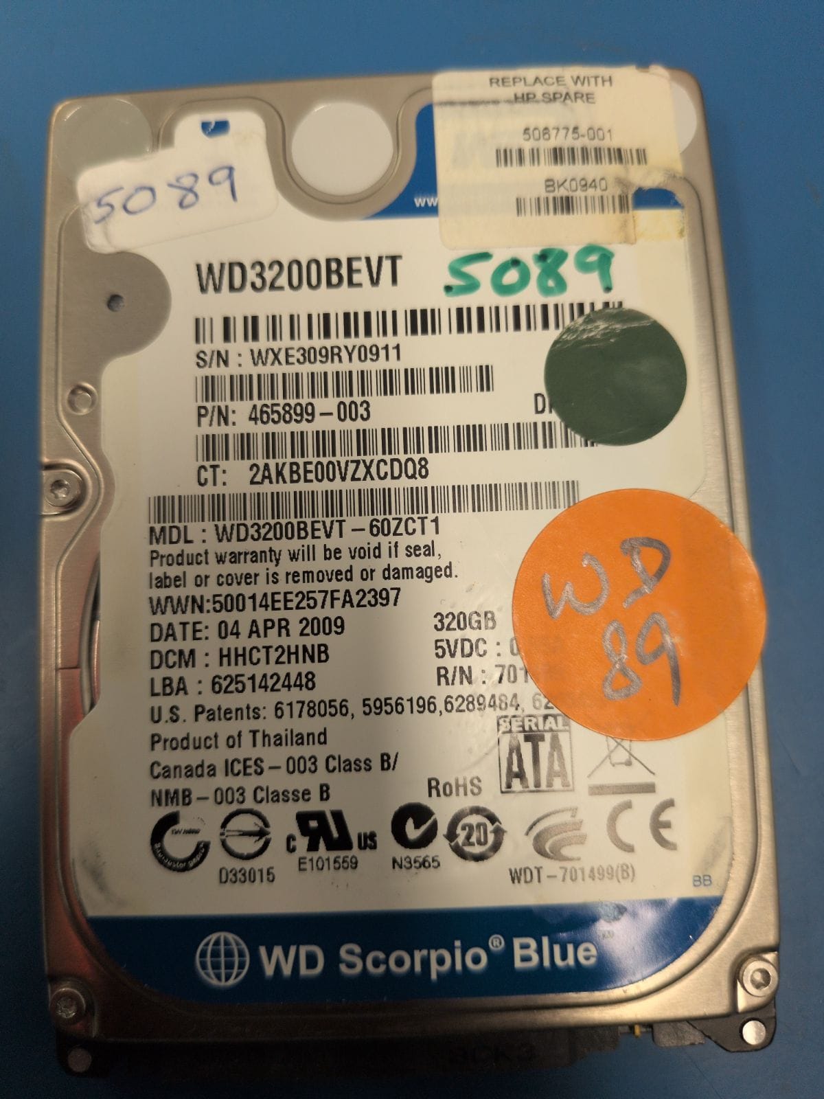 WD89 drive label (front)
